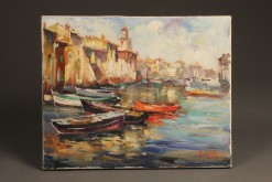 Painting of harbor scene A5487A