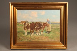 Painting of milkmaids with cows A5489A