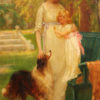 Oil on canvas featuring a woman, child and dog A5493D