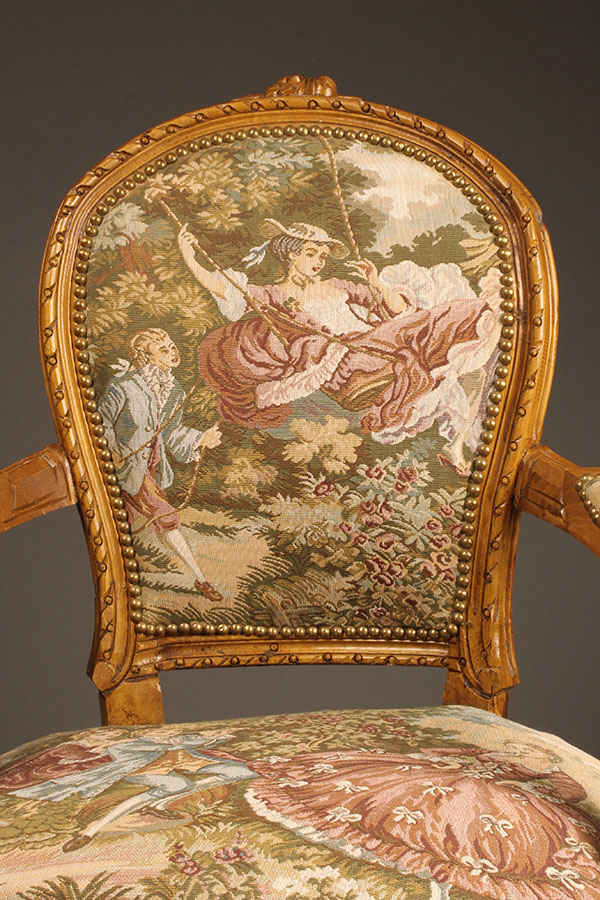Custom French Louis XVI style arm chairs.
