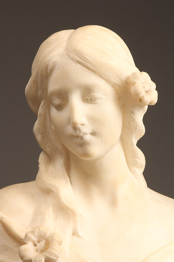 Italian hand carved marble bust of a young woman