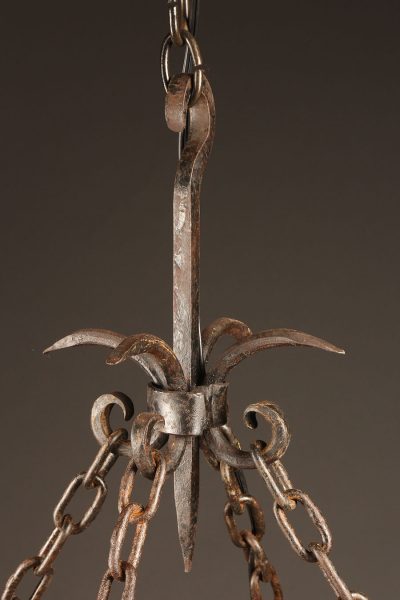 French iron chandelier with eight arms.