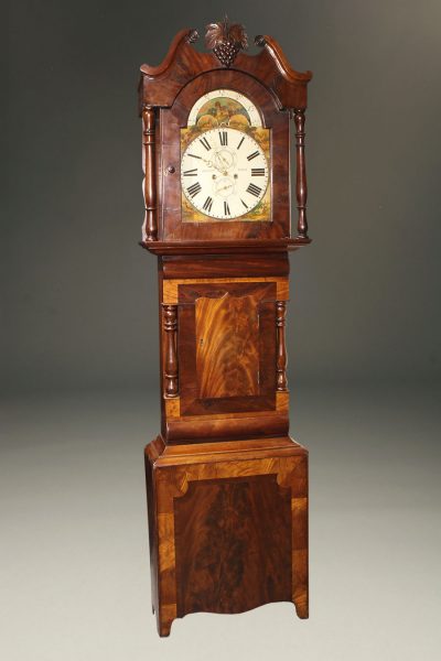 19th century English tall case clock with wonderful mahogany case and hour striking 8 day movement
