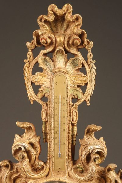 Custom French Rococco style barometer with thermometer and hydrometer.