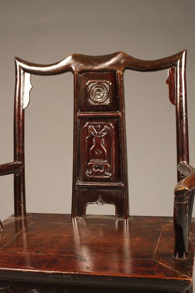 Mid 19th century pair of Chinese court chairs in teak, circa 1850-60.