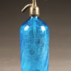Blue seltzer water bottle from France with etched design, circa 1920's.