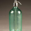 Aqua colored seltzer water bottle with etched design from France, circa 1930's.