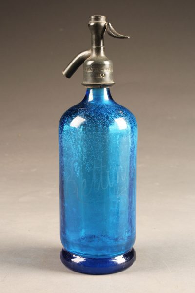 Blue seltzer water bottle from France, circa 1930's