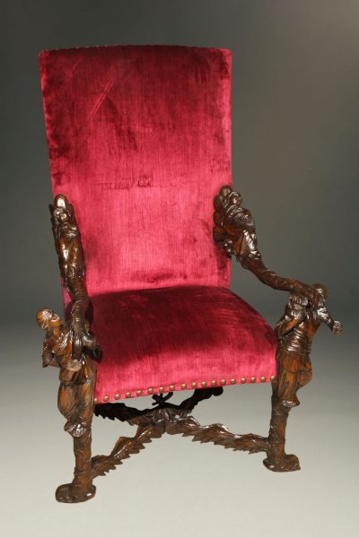 Mid 19th century Venetian arm chair with incredible hand carved frame, circa 1850.