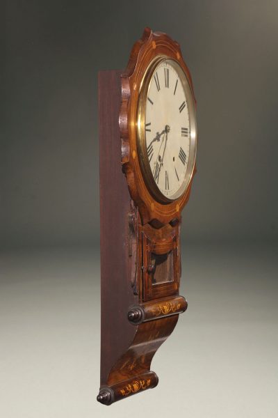 Late 19th century New Haven Clock Co. wall clock with walnut case ans charming inlay