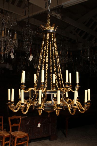 Magnificent French Empire style bronze chandelier with 24 lights.