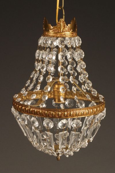 Small single light bronze and crystal French chandelier, circa 1890.