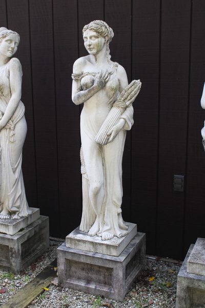 Set of English cast limestone statues representing the four seasons.