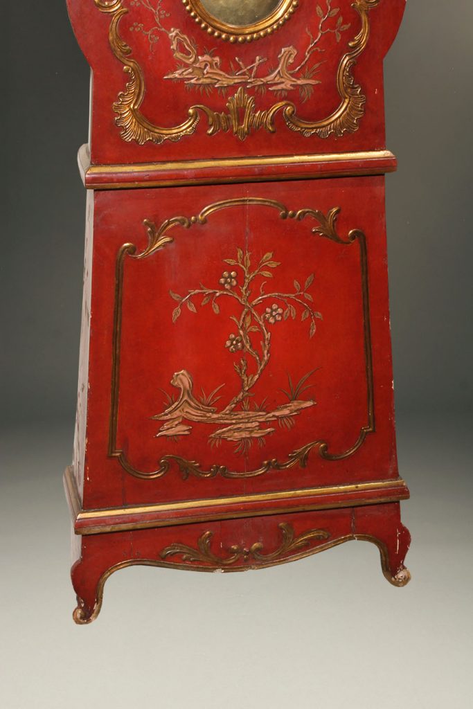A wonderful antique Comtoise clock with a red and