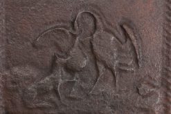 Early 18th century Flemish fireback depicting a swan and fox, circa 1700-30.