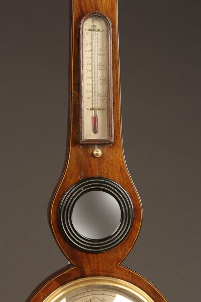 Late 19th century English barometer (nonworking), hydrometer and thermometer in a walnut case, circa 1870.