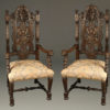 Pair of Belgian hand carved oak arm chairs, circa 1870.