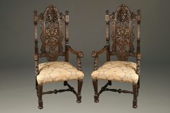 Pair of Belgian hand carved oak arm chairs, circa 1870.
