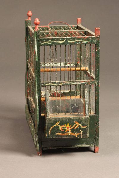 Very nice French finch cage hand painted to resemble a Gypsy's cart or wagon