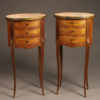 Pair of French night stands with marble tops and three drawers