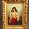 Oil on board painting of a beautiful gypsy girl in a Rococo style gilt frame,