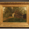 Late 19th century oil on canvas painting of a cottage in a forest