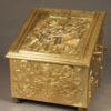 19th century Belgian coal or wood box with brass handles and detailed repoussè