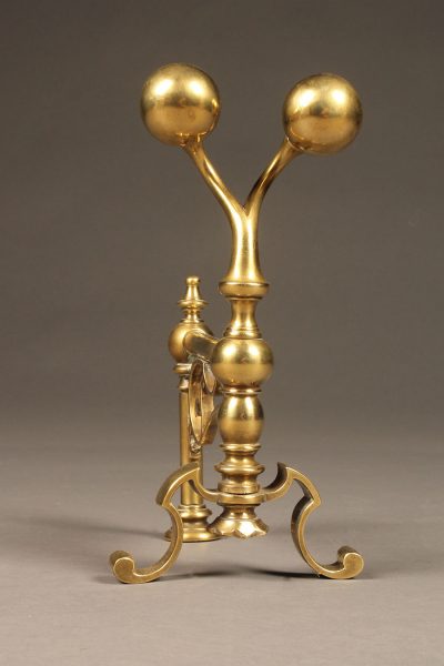 Very nice diminutive pair of English andirons in solid brass