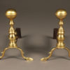 Late 19th century small brass English andirons with delicate feet