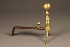 Late 19th century small brass English andirons with delicate feet
