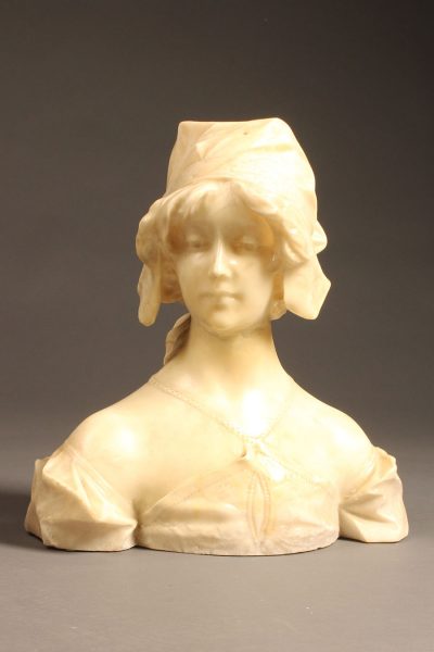Late 19th century hand carved bust of a beautiful young woman in alabaster