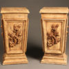 Pair of vintage wood pedestals with nicely carved details.
