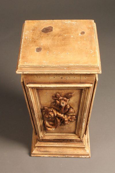 Pair of vintage wood pedestals with nicely carved details.