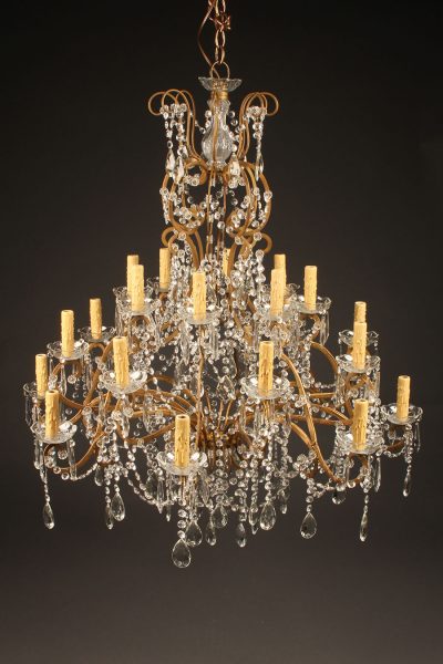 Late 19th century Italian iron and crystal chandelier with 24 lights