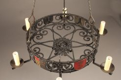Late 19th century hand wrought French chandelier with 6 arms and family crests