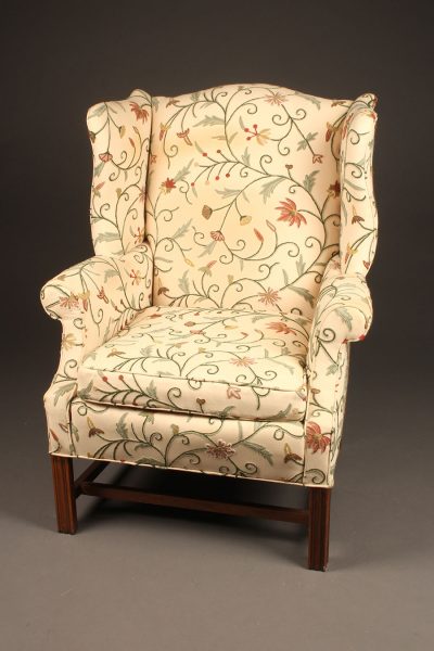 Chippendale style wingback armchair with marlborough legs