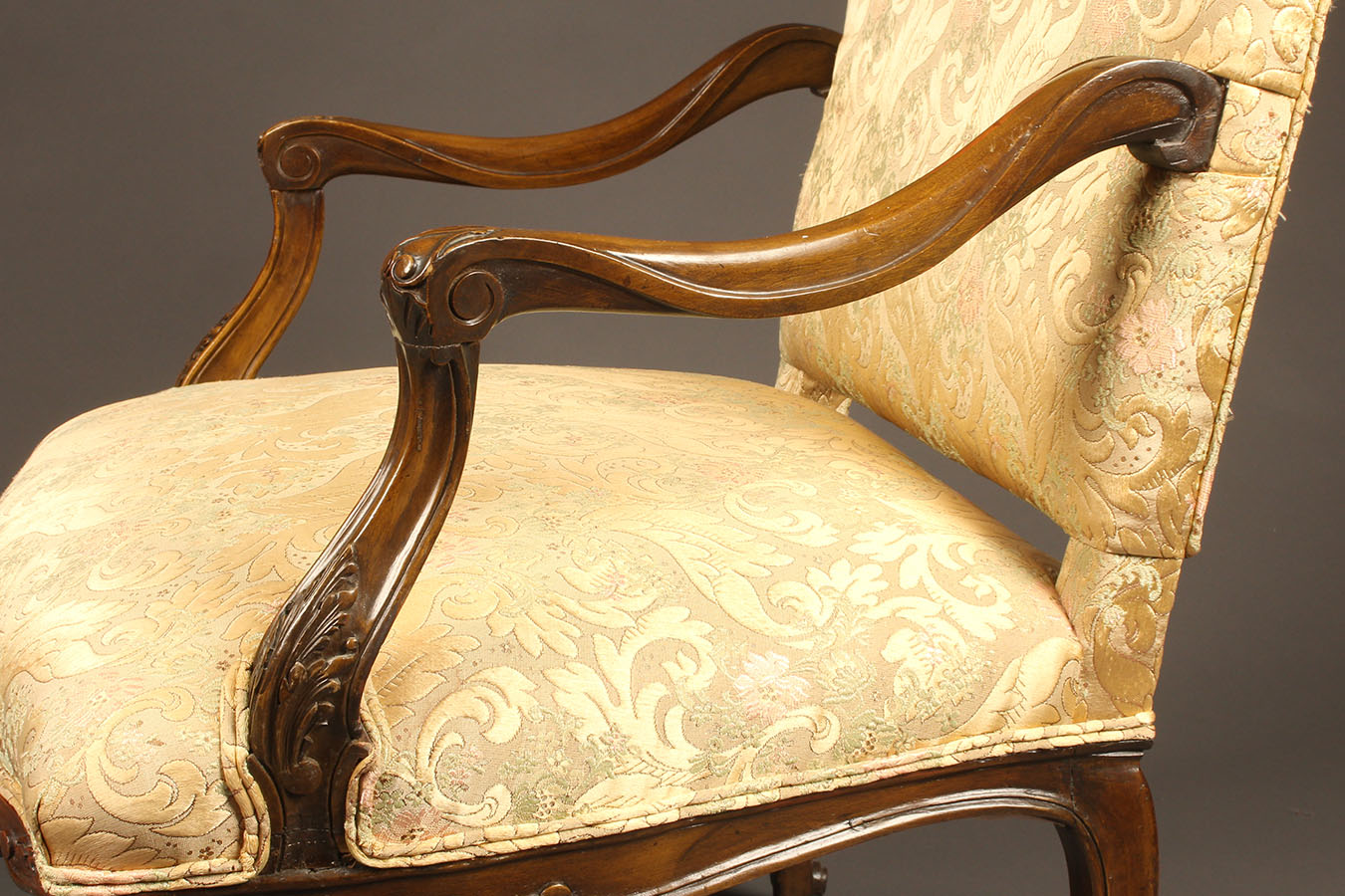 Handsome Louis XV Carved Walnut Fauteuil, Circa 1750, Upholstered In Faux  Shagreen And Linen.
