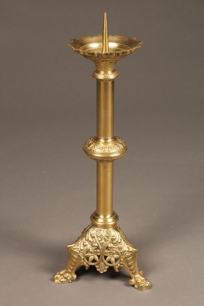 19th century French Gothic styled brass candelabra.