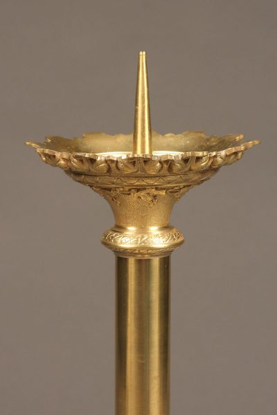 19th century French Gothic styled brass candelabra.