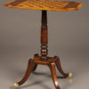 Custom English chess table with orate mixed woods on 4 leg pedestal