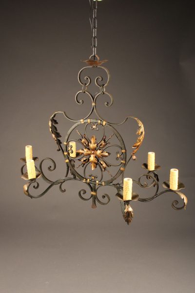 19th century French iron 6 light chandelier