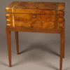 18th century English "lap desk" on custom stand in walnut complete with ink bottles