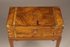 18th century English "lap desk" on custom stand in walnut complete with ink bottles