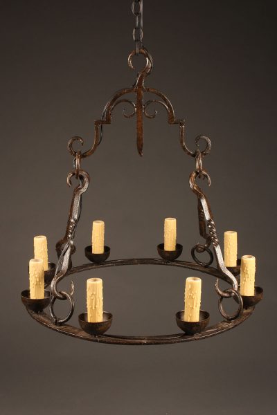 Late 19th century French wrought iron chandelier with 8 lights