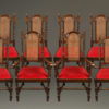Set of 8 Jacobean style oak dining chairs with cane backs