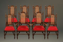 Set of 8 Jacobean style oak dining chairs with cane backs