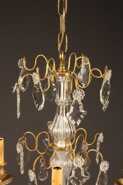 19th century French dorè bronze chandelier with crystals and 4 arms