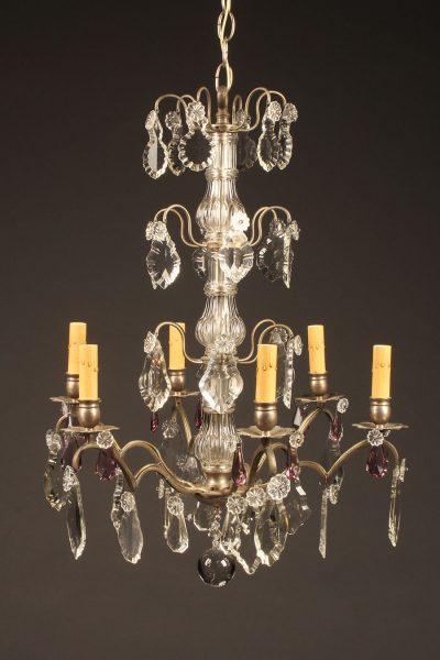 French bronze and crystal chandelier with six arms and nickel plating