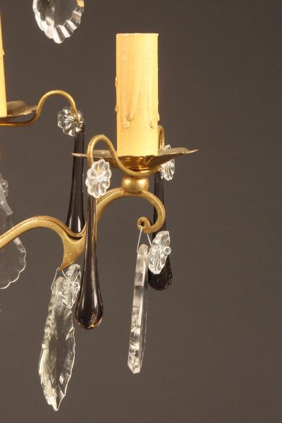 Late 19th century French 4 arm bronze and crystal chandelier