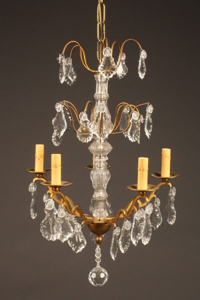 Late 19th century French bronze and crystal chandelier with 5 arms